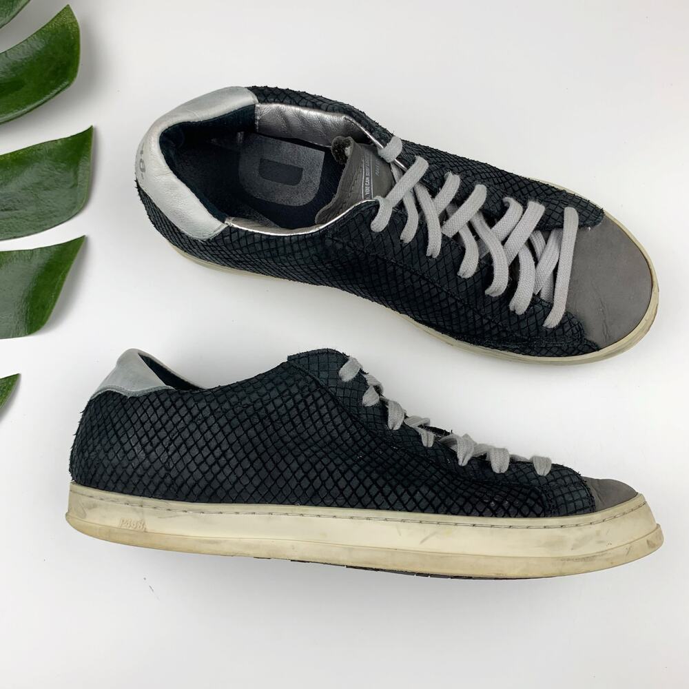 P448 Sneakers Low Top Leather Black Snakeskin Men's 41 US 9 Women's 10.5 11